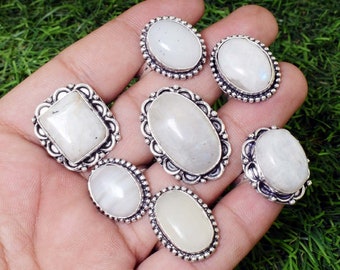 Gypsy Ring Bohemian ring Silver Rings, Hippie Ring Boho Jewelry Silver Plated Natural MoonStone Gemstone Rings Ethnic Rings Tribal Rings