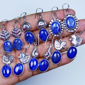 Orecchino di pietre preziose di lapislazzuli blu naturale, orecchino fatto a mano placcato argento, orecchino di design multiplo, per Grils & Women immagine 4