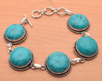 Multi-Color Turquoise, Onyx, Mix Gamstone Bracelet Silver Plated  Woman And Girl, Handmade Bracelet Best  Quality Bracelet Jewellery ECY