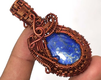 A One Quality Antique Copper Wire Wrapped Plated. lapis lazuli Multi Mixed Gemstone Pendant Copper Designer Pendant Handmade Pendants, BM.1