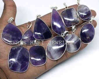 Natural Purple Amethyst Gemstone Pendant, Silver Plated Handmade Pendant, Multiple Design Pendant, for Men & Women