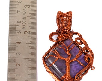 Un pendentif en cuivre labradorite de grande taille de qualité unique en fil de cuivre enveloppé de pierres précieuses pendentif en cuivre pendentif design cadeau pour sa mère HK.1