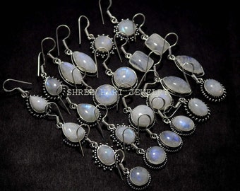 Natural Blue Fire Moonstone Gemstone Earring, Silver Plated Handmade Earring, Multiple Design Earring, for Gril's & Women