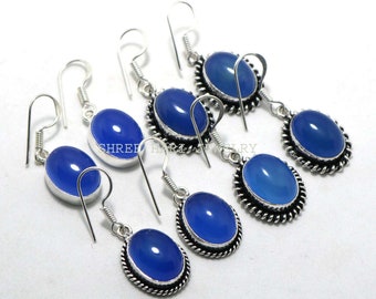 Blue Onyx Gemstone Earring, Silver Plated Handmade Earring, Multiple Design Earring, for Gril's & Women