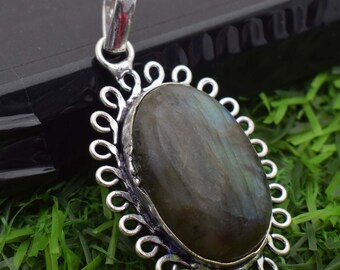 Magnifique Labradorite naturelle, œil de tigre, mélange de pierres précieuses en argent plaqué pendentif fait à la main mélange forme mélange taille bijoux cadeau A.39