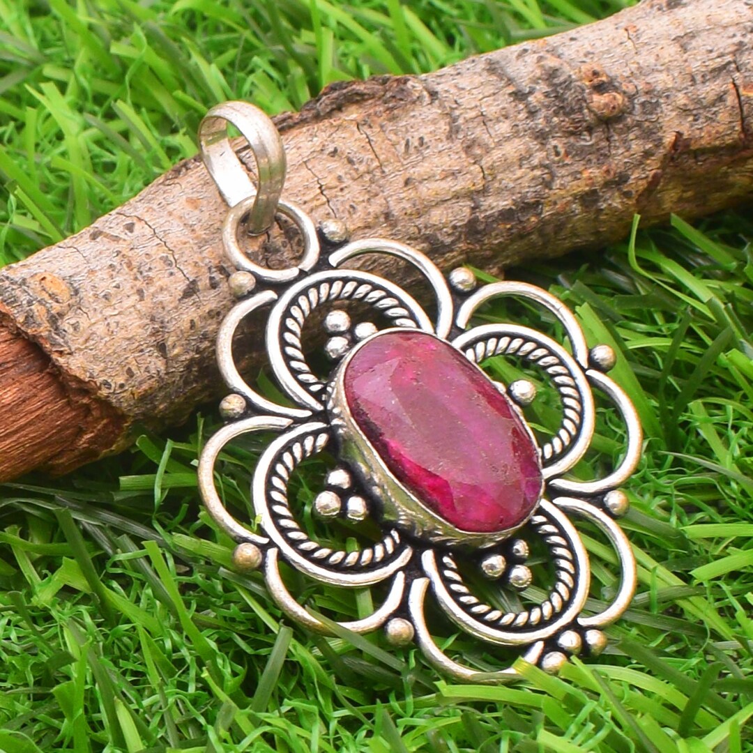 Wonderful Natural Ruby Tiger Eye Mix Gemstone Pendant Silver Etsy