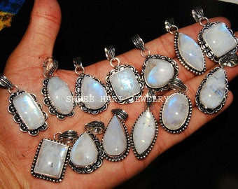Natural Blue Fire Moonstone Gemstone Pendant, Silver Plated Handmade Pendant, Multiple Design Pendant, for Gril's & Women