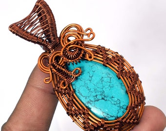 A One Quality Antique Copper Wire Wrapped Plated. Turquoise Multi Mixed Gemstone Pendant Copper Designer Pendant Handmade Pendants, BM.1