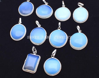 Blue Opalite Gemstone Pendant, Silver Plated Handmade Pendant, Multiple Desig Pendant, for Men & Women