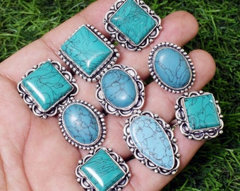 Gypsy Ring Bohemian ring Silver Rings, Hippie Ring Boho Jewelry Silver Plated Natural Turquoise Gemstone Rings, Ethnic Rings, Tribal Rings
