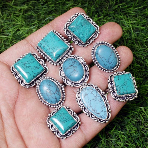 Gypsy Ring Bohemian ring Silver Rings, Hippie Ring Boho Jewelry Silver Plated Natural Turquoise Gemstone Rings, Ethnic Rings, Tribal Rings