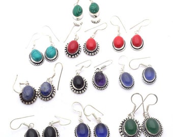 Multi Color Amethyst, Onyx Mix Gemstone Wholesale Lot Earring, Silver Plated Handmade Earring, Multiple Design Earring, for Girl & Women