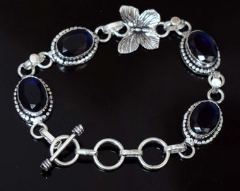 Bracelet en argent sterling 925, bijoux en pierre de mélange de topaze, bracelet fait main, bracelet en pierres précieuses, bracelet réglable, bracelet en argent. MF.1