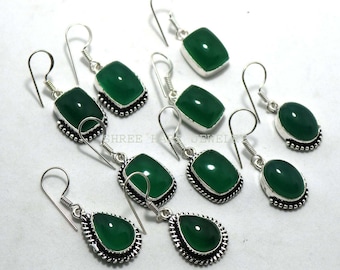 Green Onyx Gemstone Earring, Silver Plated Handmade Earring, Multiple Design Earring, for Gril's & Women