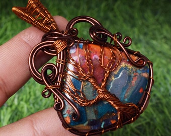 Arbre de vie Turquoise fil enroulé pendentif pierre précieuse pendentif pour son fil enroulé bijoux bijoux faits à la main pendentif. AK.1