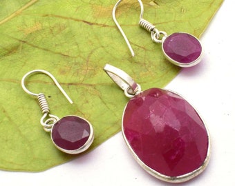 Ruby Gemstone Pendant and Earring, Silver Plated Handmade Gemstone Jewelry, Multiple Designe Pendant With Earring, for Gril's & Women