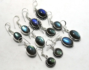 Orecchino di pietra preziosa di labradorite di fuoco blu naturale, orecchino fatto a mano placcato argento, orecchino di design multiplo, per Gril's & Women