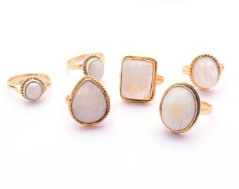 Natural Blue Fire Moonstone Gemstone Ring's, Gold Plated Handmade Ring's, Multiple Design and mix Shape Ring for Men & Women