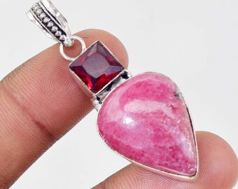 Rhodonite gemstone handmade pendants silver plated pendants husband and wife gift pendants,Gift For Her,