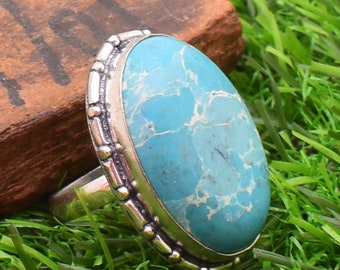 Multi Color Larimar, Dendrite Opal, Mix Gemstone Rings Silver Plated Handmade Ring's'Multiple Desige and Shape Ring for Men & Women A