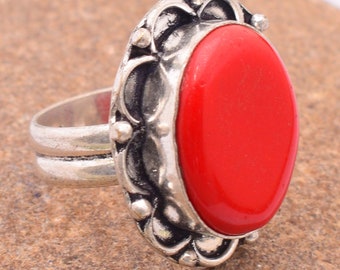 Coral multicolor, amatista, anillos de piedras preciosas mixtas, anillo hecho a mano chapado en plata, diseño múltiple y anillo de forma para hombres y mujeres F