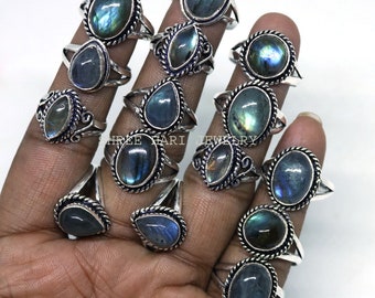 Blue/Black Natural Labradorite Gemstone Ring's, Silver Plated Handmade Ring's, Multiple Design and mix Shape Ring for Men & Women