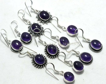 Natural Purple Amethyst Gemstone Earring, Silver Plated Handmade Earring, Multiple Design Earring, for Gril's & Women