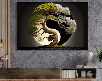 Yin Yang Canvas Print Digital Art Canvas Wall Art Decor Abstract Bonsai Tree Art Trendy Canvas Yin Yang Extra Large Canvas Bedroom Gift Idea
