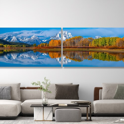 Autumn Landscape Panoramic CANVAS Extra large wall art shops Set of 2 prints Autumn Mountains Lake Forest Wonderful natural landscape Home decor
