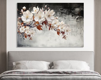Cherry Blossom Branch Canvas Wall Art Abstract Flowers Print Cherry Blossom Branch Extra Large Canvas Botanical Wall Decor Bedroom Gift Idea