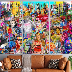 Colorful Pop Art Graffiti Canvas Print Urban Street Style Wall Art Modern Decor for Teen Room Living Room Game Room Studio Gift Idea