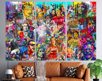 Colorful Pop Art Graffiti Canvas Print Urban Street Style Wall Art Modern Decor for Teen Room Living Room Game Room Studio Gift Idea