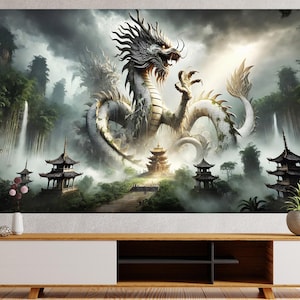 Chines Dragon Canvas Asian Print Fantasy Art Decor Abstract Nature & Mythical Creature Unique Gift Idea Nature and Myth Year of the Dragon