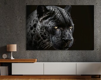 Primo piano della pantera nera, decorazione moderna da parete, stampa artistica da parete sulla natura e sulla fauna selvatica, stampa su tela extra large della pantera nera, decorazione da parete per ufficio, idea regalo