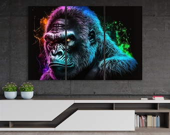 Abstract Gorilla Canvas Wall Decor Gorilla Modern Colored Canvas Wall Art Decor Print Playroom Extra Large Canvas Gift Idea Generation AI