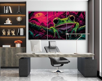 Psychedelic Frog Canvas Art: Neon Jungle Tropical Pop Art Print