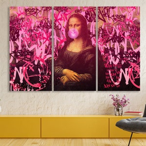 Mona Lisa Modern Canvas Joconda Abstract Print Da Vinci Modern Pink Wall Altered Art Graffiti Style Mona Lisa With Gum Extra Large Canvas