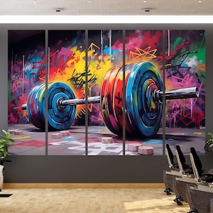 Graffiti Barbell Canvas Art Weightlifting Gym Decor Urban Style Fitness Wall Art Fitness Art Athlete Gift Large Gym Wall Print Gift Idea