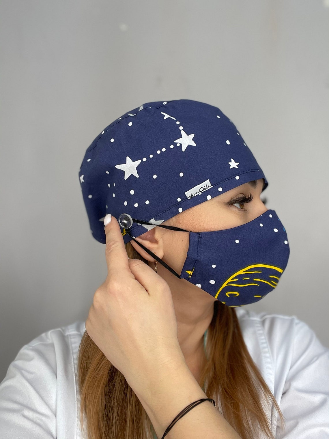 Scrub Caps w/ Face Mask Buttons Surgical Cap Medical Etsy