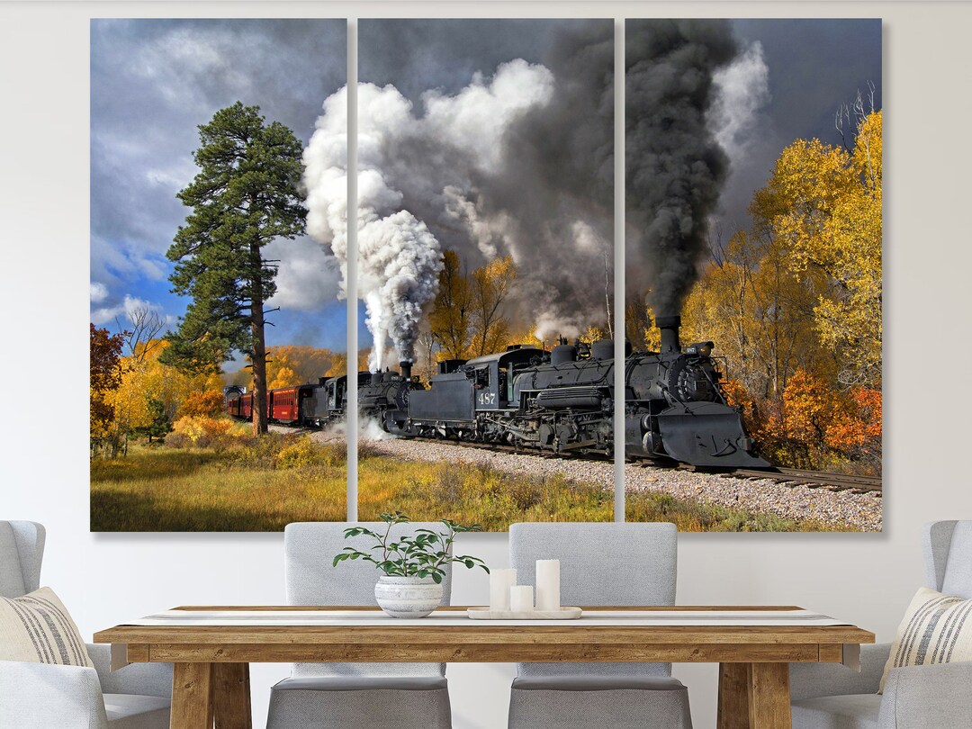 Vintage Train Canvas Old Coal Train Wall Decor Steam Train