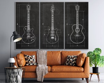 Vintage gitaarpatentenprints op canvas – Ingelijste muziekwanddecoratie (extra groot)