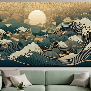 Great Wave off Kanagawa Canvas Print Japanese Wall Art Decor Japan Canvas Art Abstract Modern Wave off Kanagawa Gift Idea Extra Large Canvas