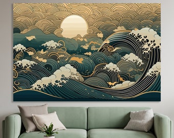 Great Wave off Kanagawa Canvas Print Japanese Wall Art Decor Japan Canvas Art Abstract Modern Wave off Kanagawa Gift Idea Extra Large Canvas