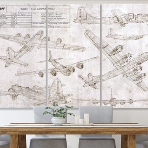 Vintage Airplane Blueprint Сanvas B-29 Superfortress Patent Framed Large Art Print Plane Retro Military Aviation Gifts Air Force Wall Decor