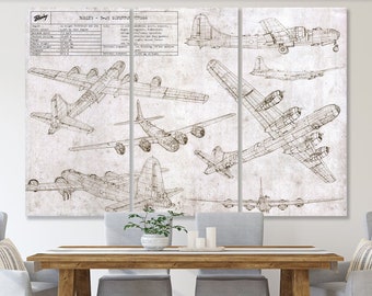 Vintage Airplane Blueprint canvas B-29 Superfortress patent print Plane Retro Art Military Aviation Gifts Air Force Wall Decor