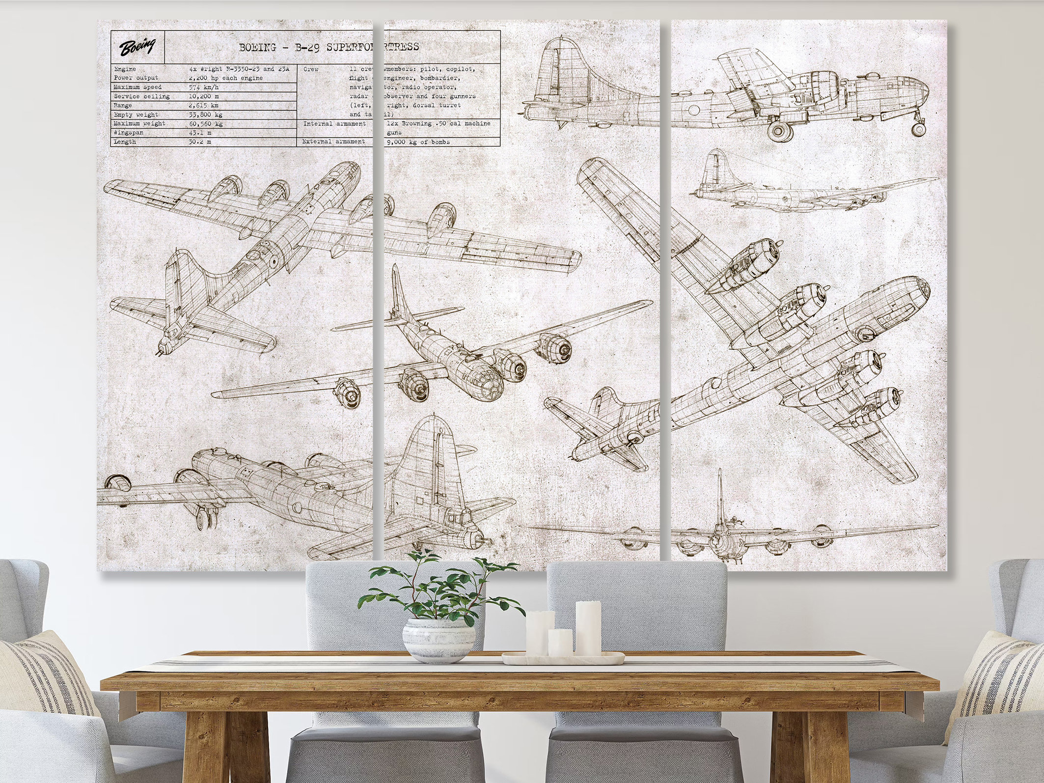 Vintage Airplane Blueprint Сanvas B-29 Superfortress Patent Framed ...