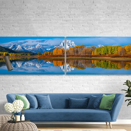 Autumn Landscape Panoramic CANVAS Extra large wall art shops Set of 2 prints Autumn Mountains Lake Forest Wonderful natural landscape Home decor