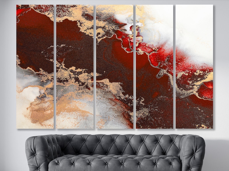 Exquisite Red Marble Abstract Canvas Dark Red Wall Art Print Red and Gold Marble Wall Decor