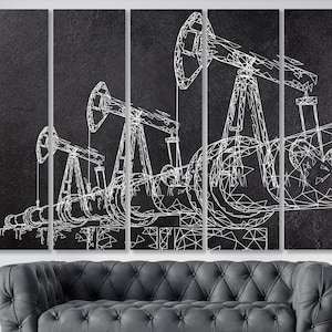 Oil Drilling Rigs abstract canvas Oil Industry Wall Art Blueprints wall art Pattern of Structural Line Minimalist print Modern office decor