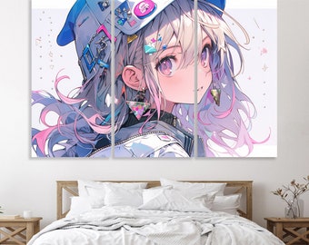 Canvas Portrait Anime Girl White Colorful Wall Art Print Boys Room Decor Fantasy Anime Wall Art Gift For Him Cute Anime Girl Wall Art